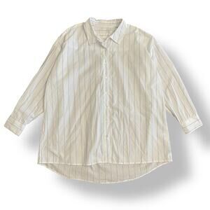 Olive + Oak Shirt L White Blue Pinstripe Button Down Oversized Blouse
